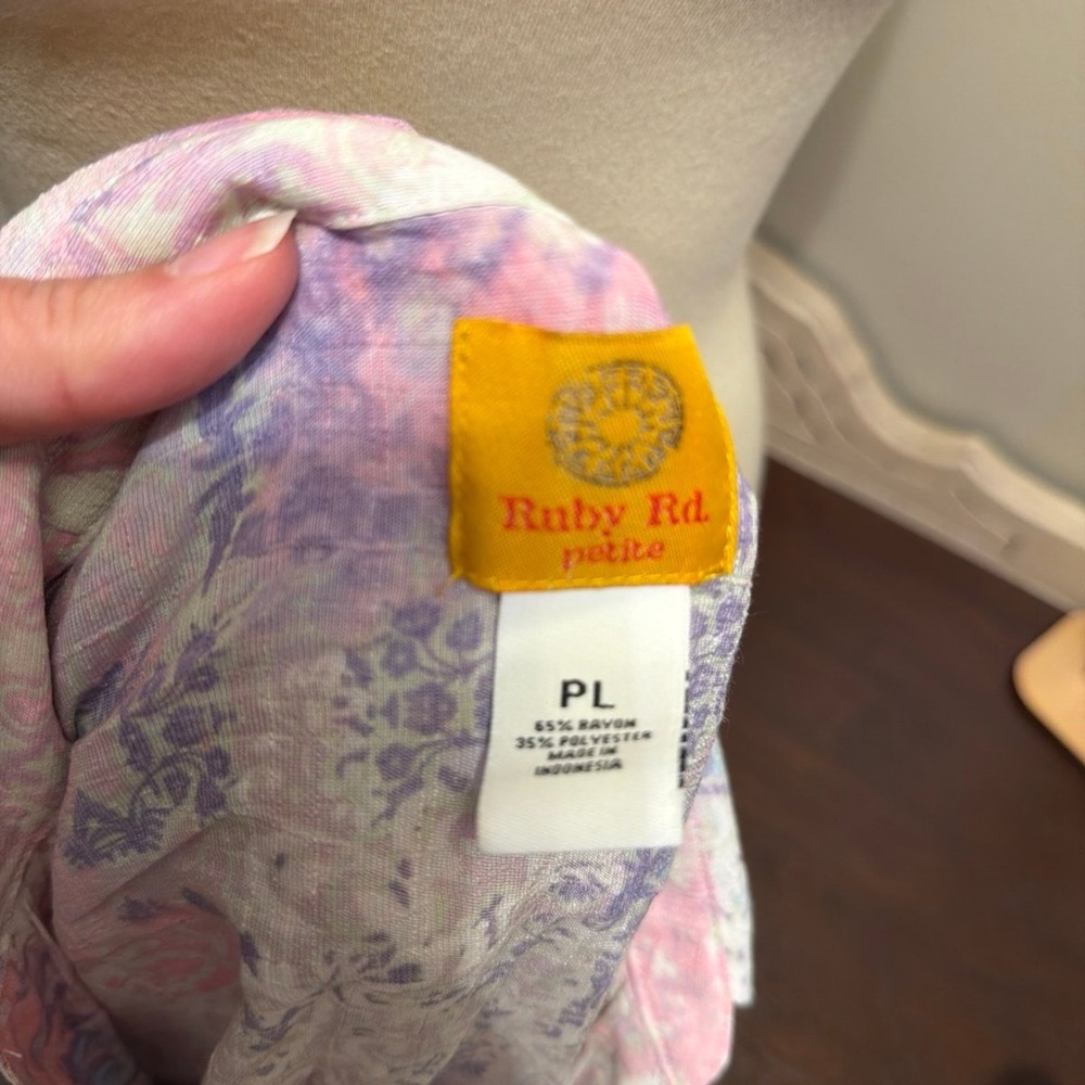 Ruby Rd. Pastel Pink & Aqua Patterned Button-Front Shirt - Picture 7 of 9